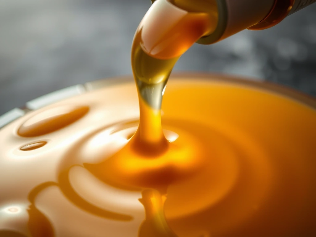 Golden Jojoba oil being poured, illustrating its nourishing and balancing qualities. No text.